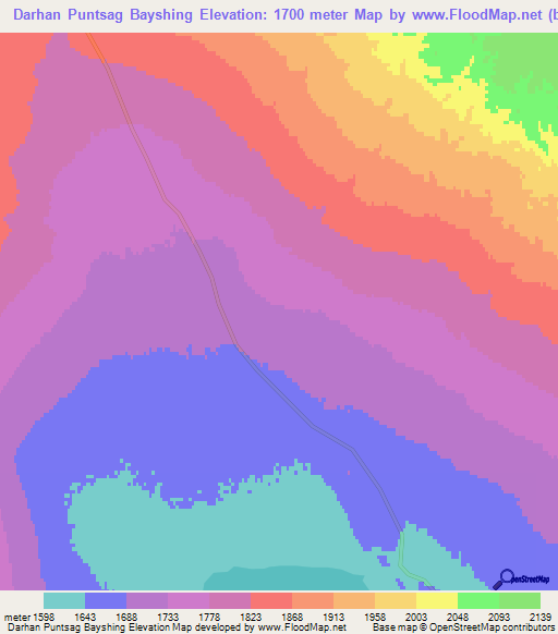 Darhan Puntsag Bayshing,Mongolia Elevation Map