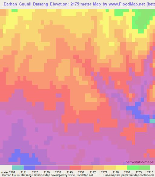 Darhan Guunii Datsang,Mongolia Elevation Map