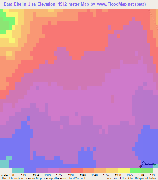 Dara Eheiin Jisa,Mongolia Elevation Map