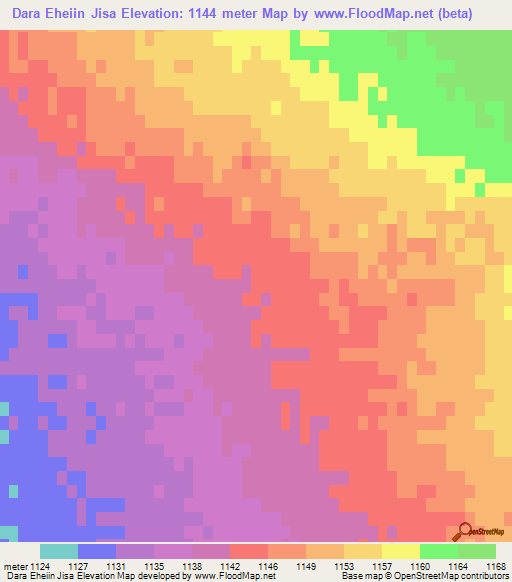 Dara Eheiin Jisa,Mongolia Elevation Map