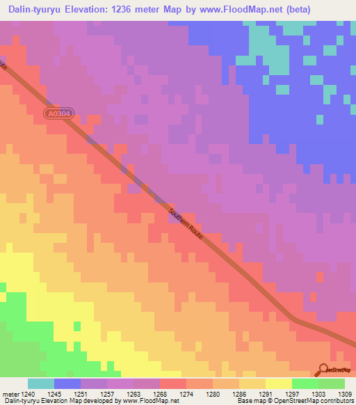 Dalin-tyuryu,Mongolia Elevation Map