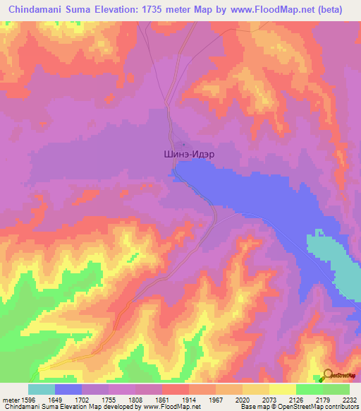 Chindamani Suma,Mongolia Elevation Map