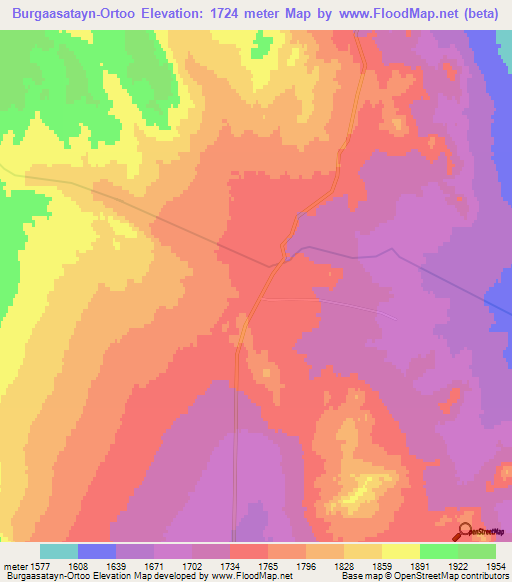 Burgaasatayn-Ortoo,Mongolia Elevation Map