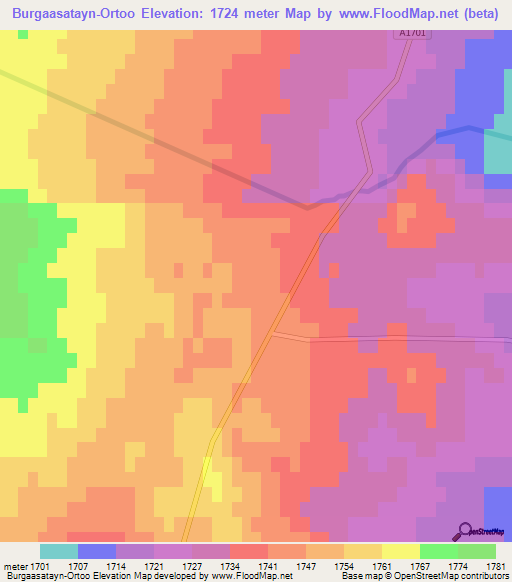 Burgaasatayn-Ortoo,Mongolia Elevation Map