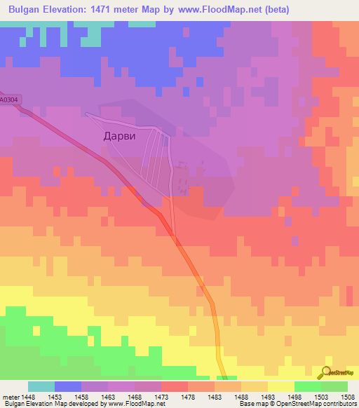 Bulgan,Mongolia Elevation Map