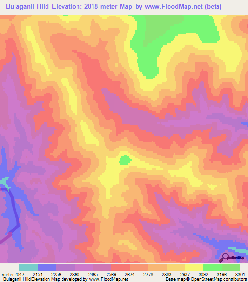 Bulaganii Hiid,Mongolia Elevation Map