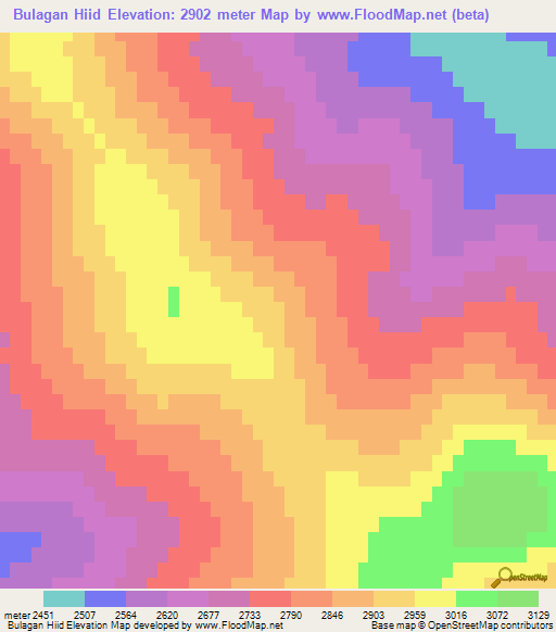 Bulagan Hiid,Mongolia Elevation Map