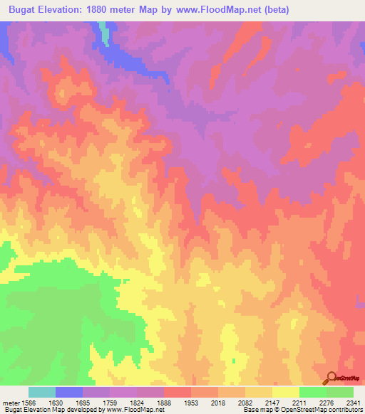 Bugat,Mongolia Elevation Map