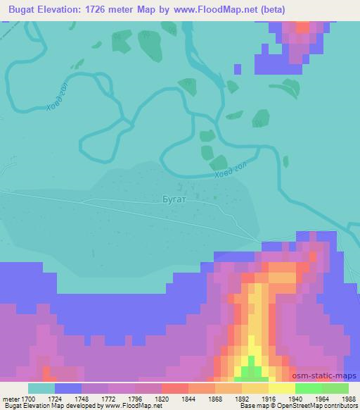 Bugat,Mongolia Elevation Map