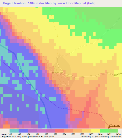 Buga,Mongolia Elevation Map