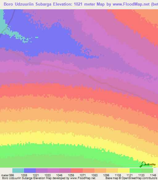 Boro Udzuuriin Subarga,Mongolia Elevation Map