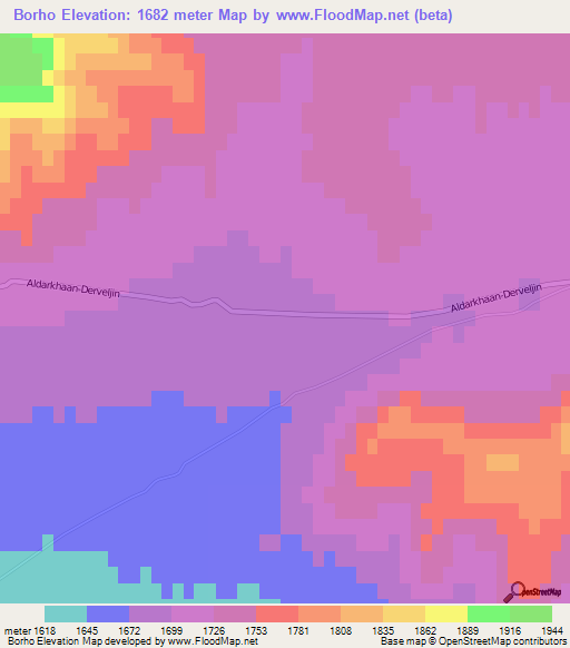 Borho,Mongolia Elevation Map