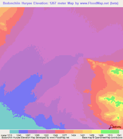 Bodonchiin Huryee,Mongolia Elevation Map
