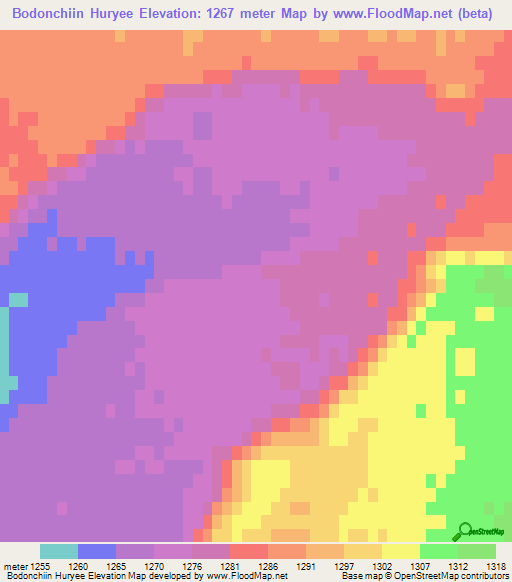 Bodonchiin Huryee,Mongolia Elevation Map