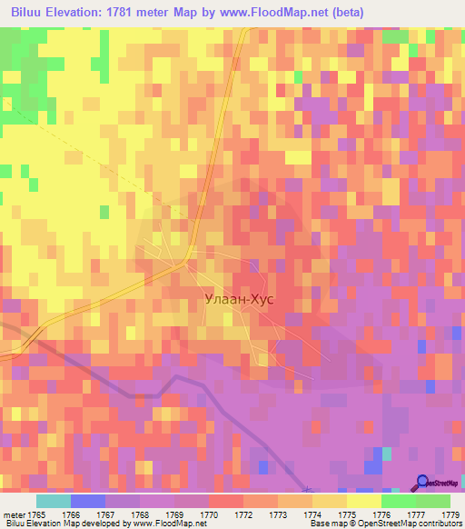 Biluu,Mongolia Elevation Map
