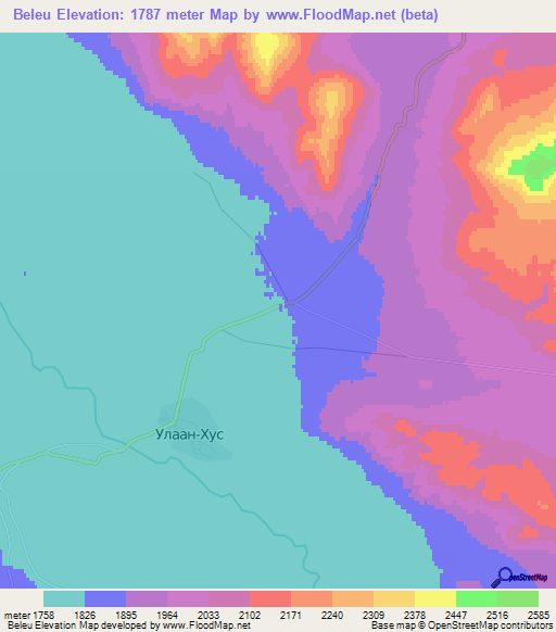 Beleu,Mongolia Elevation Map
