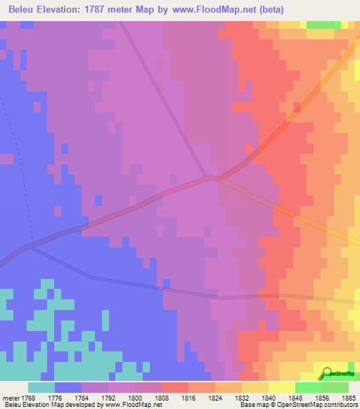 Beleu,Mongolia Elevation Map