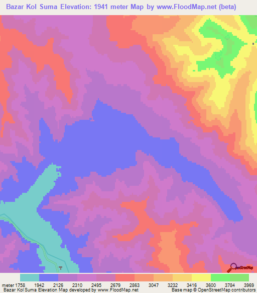 Bazar Kol Suma,Mongolia Elevation Map