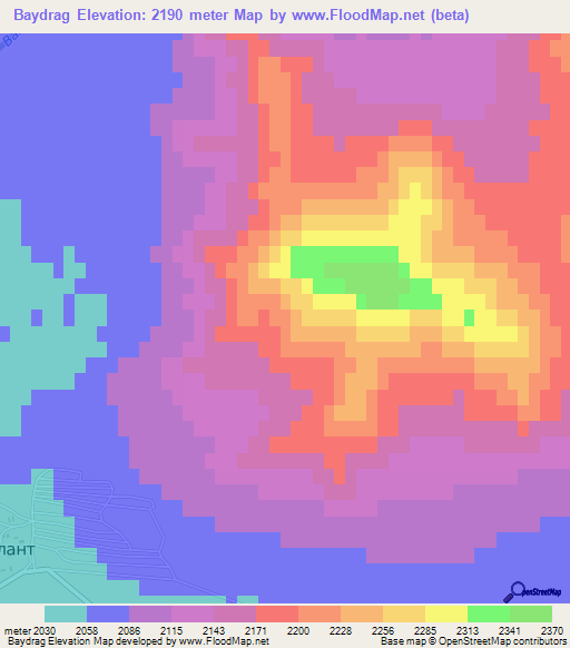 Baydrag,Mongolia Elevation Map