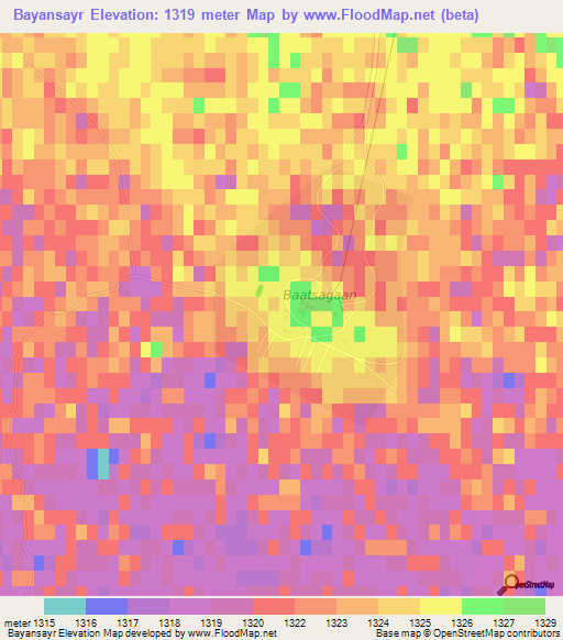 Bayansayr,Mongolia Elevation Map