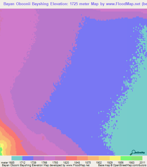 Bayan Oboonii Bayshing,Mongolia Elevation Map