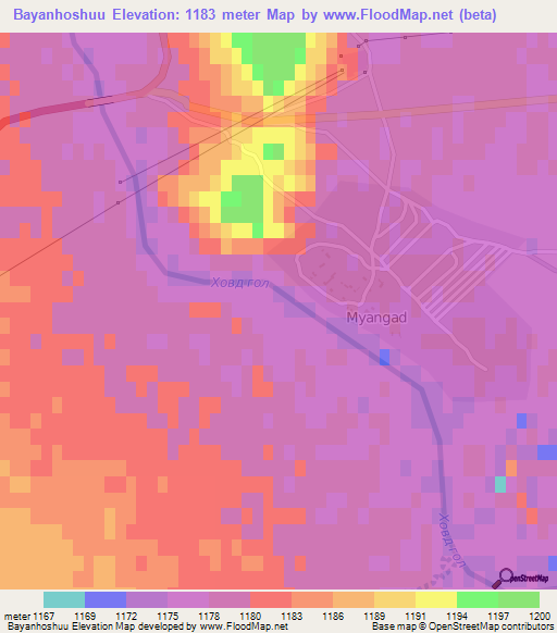 Bayanhoshuu,Mongolia Elevation Map