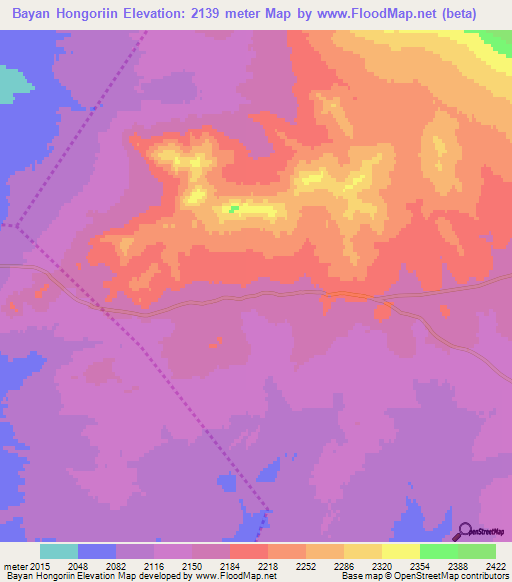 Bayan Hongoriin,Mongolia Elevation Map