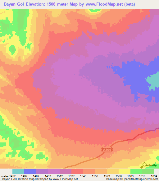 Bayan Gol,Mongolia Elevation Map