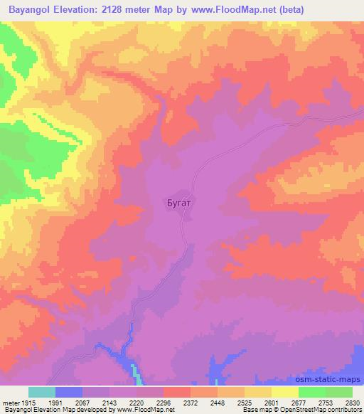 Bayangol,Mongolia Elevation Map