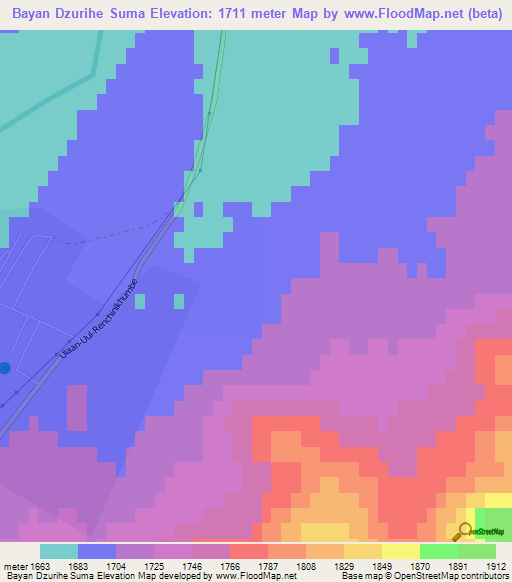 Bayan Dzurihe Suma,Mongolia Elevation Map