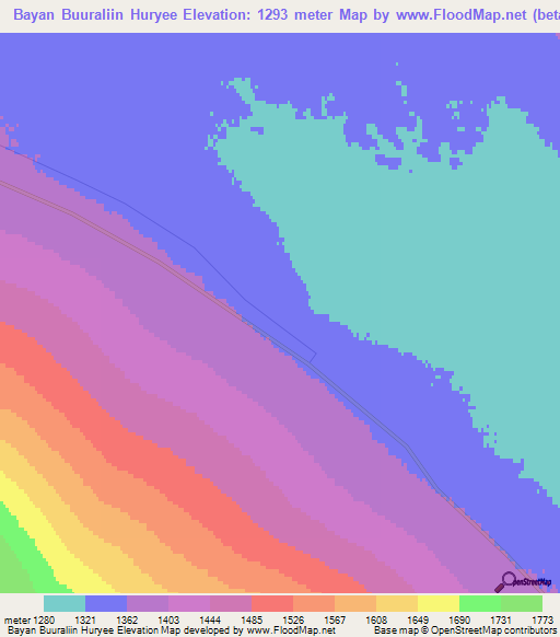 Bayan Buuraliin Huryee,Mongolia Elevation Map