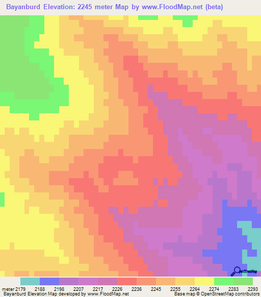 Bayanburd,Mongolia Elevation Map