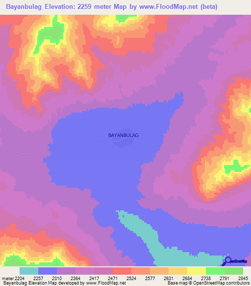 Bayanbulag,Mongolia Elevation Map