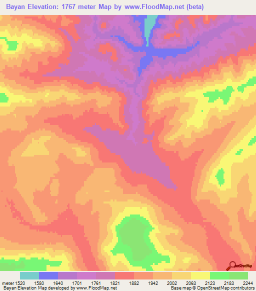Bayan,Mongolia Elevation Map