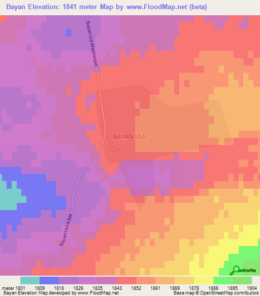 Bayan,Mongolia Elevation Map