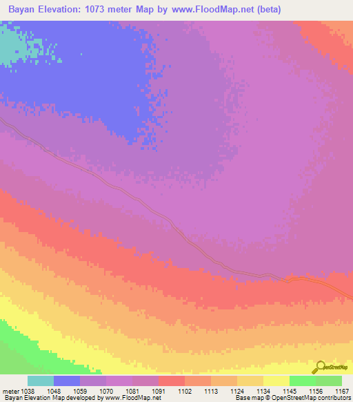 Bayan,Mongolia Elevation Map