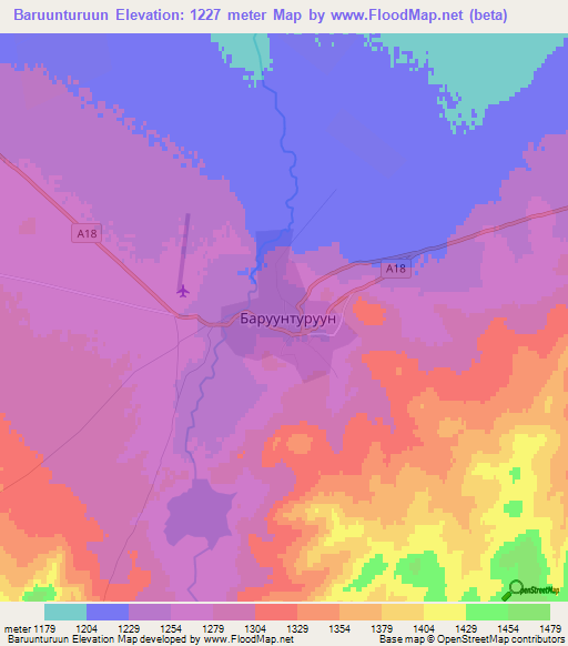 Baruunturuun,Mongolia Elevation Map