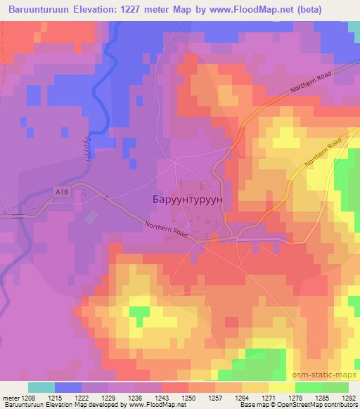 Baruunturuun,Mongolia Elevation Map