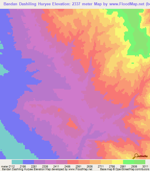 Bandan Dashiling Huryee,Mongolia Elevation Map
