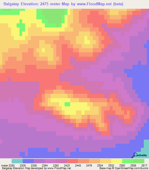 Balgatay,Mongolia Elevation Map