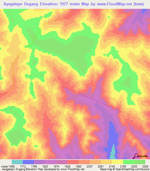 Ayagatayn Dugang,Mongolia Elevation Map