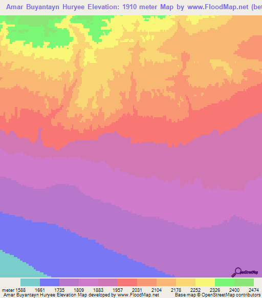 Amar Buyantayn Huryee,Mongolia Elevation Map