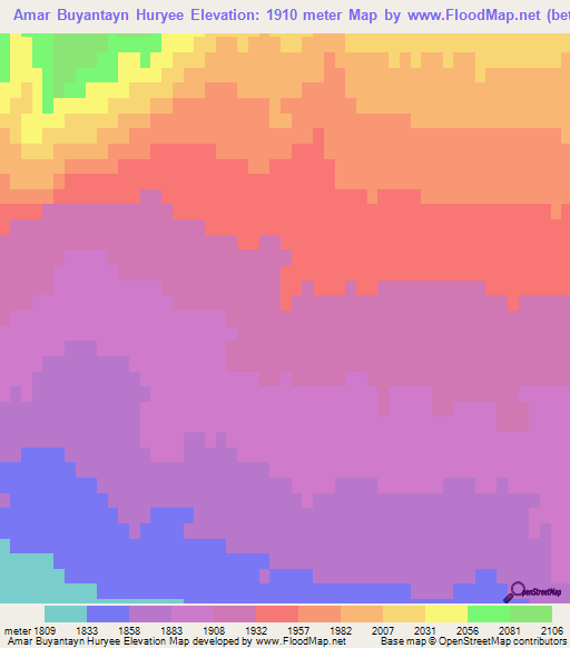Amar Buyantayn Huryee,Mongolia Elevation Map