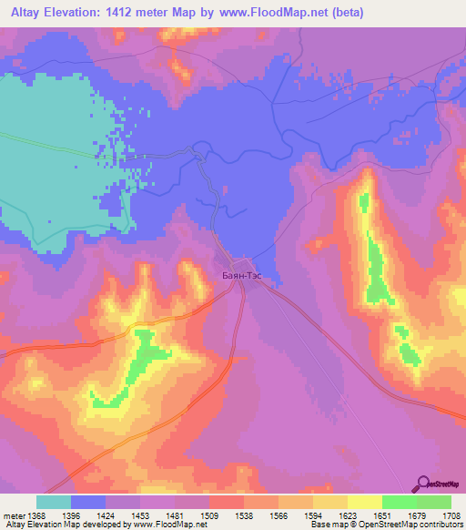 Altay,Mongolia Elevation Map