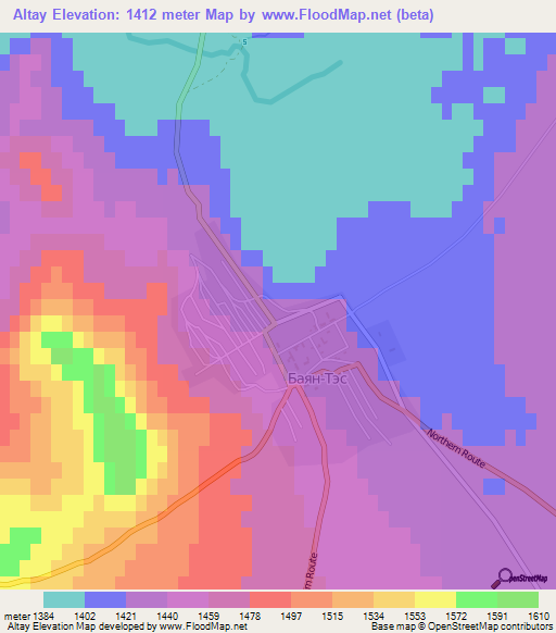 Altay,Mongolia Elevation Map