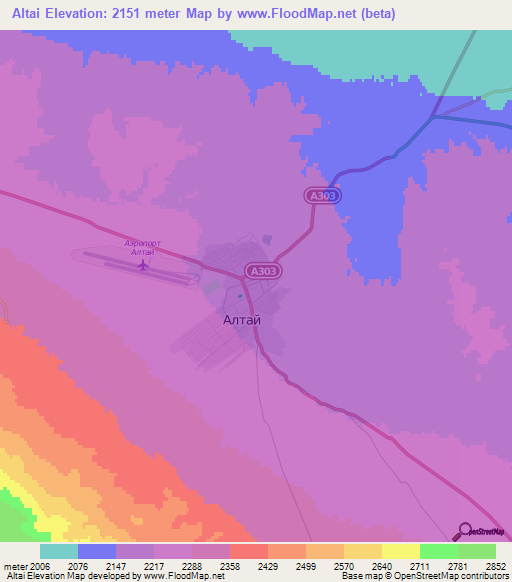 Altai,Mongolia Elevation Map