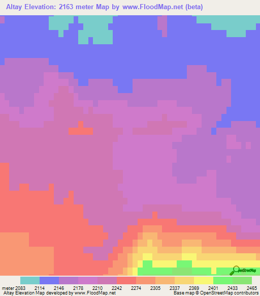 Altay,Mongolia Elevation Map