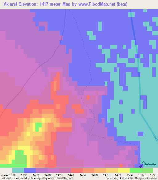 Ak-aral,Mongolia Elevation Map