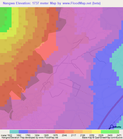 Nangwa,Tanzania Elevation Map