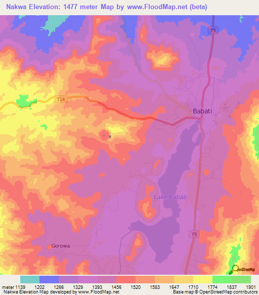 Nakwa,Tanzania Elevation Map